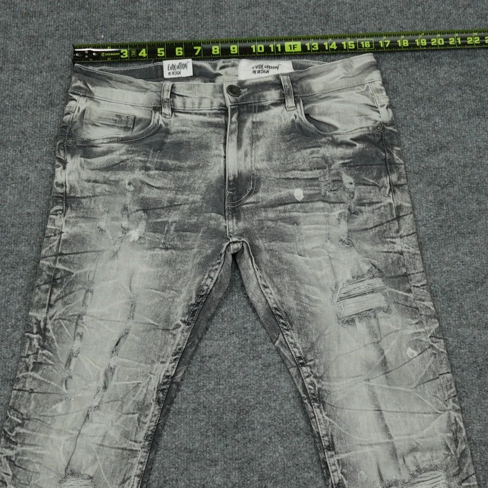 Evolution In Design Jeans Men 32x32 Gray Acid Wash Slim Distressed Crinkle Urban